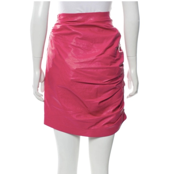 Dundas Fuchsia Pink Lambskin Leather Ruched Skirt * NEW w Tag * 45% OFF $1360 - Picture 8 of 8